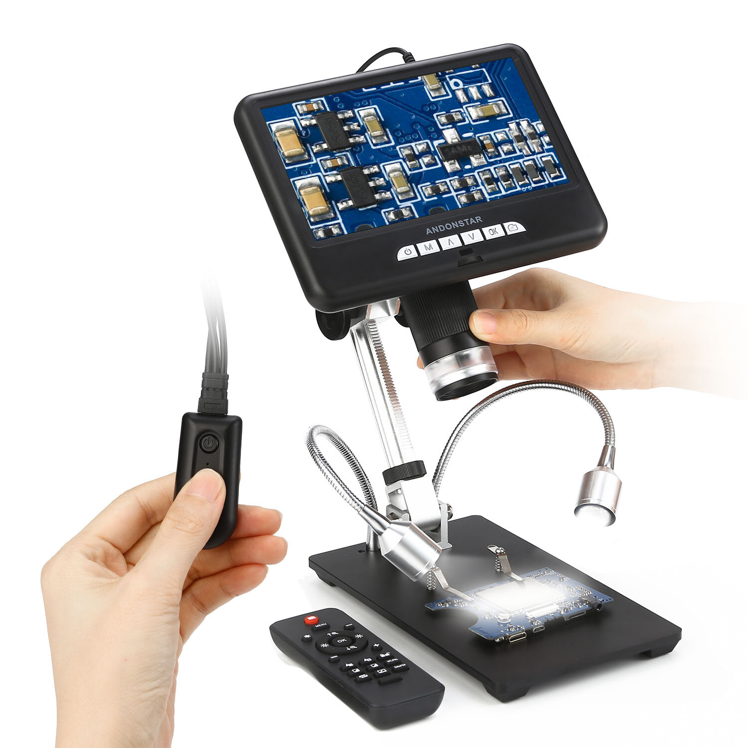 

Andonstar AD207 7-дюймовый цифровой 3D-микроскоп Пайка Инструмент для ремонта телефонов / печатных плат / SMD с функцией