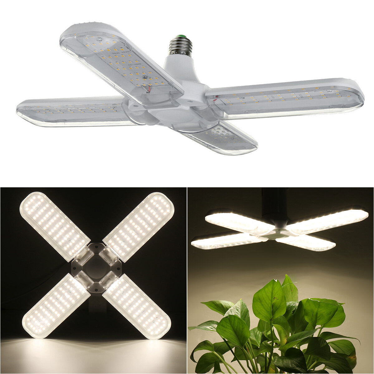 

AC110-265V 50W 2835 Four-Leaf Foldable E27 240 LED Grow Light Bulb With Lamp Holder Clip for Vegetables Growth