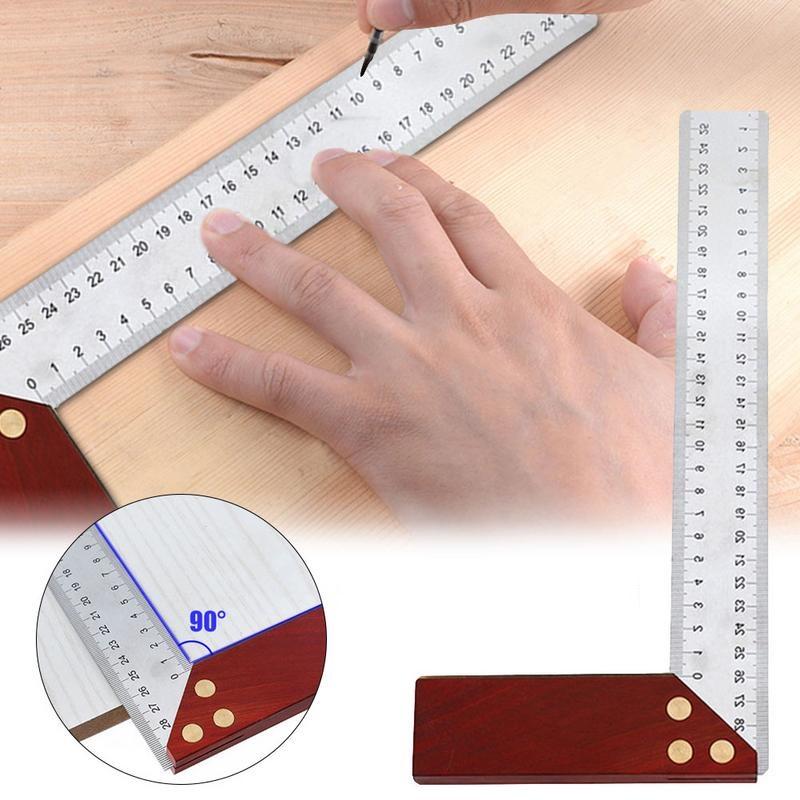 90 Degree Square Feet Mahogany Handle Thickened Stainless Steel Square Ruler Protractor 300MM Tool A
