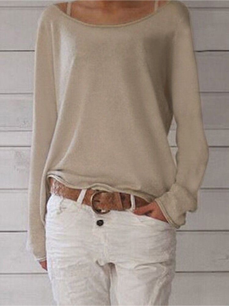 Women Pullover Long Sleeve Knit Sweater Casual Loose Blouse