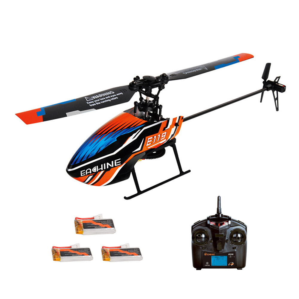 Eachine E119 2.4G 4CH 6-Axis Gyro Flybarless RC Helicopter RTF 3pcs 4pcs  Batteries Version