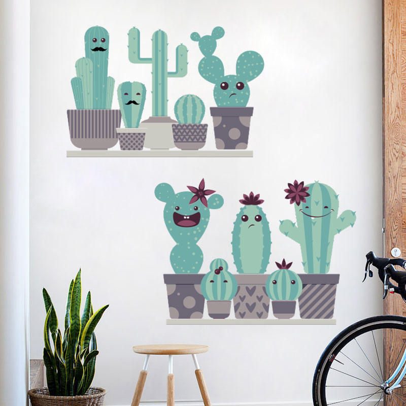 Miico FX82028 cartoon muursticker cactus afdrukken sticker glazen deur wanddecoratie stickers diy st