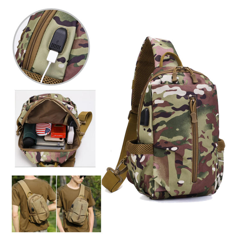 ZANLURE 3611 USB Tactical Bag Oxford Waterproof Chest Bag Shoulder Bag Crossbody Bag Fashion Leisure Hand Bag