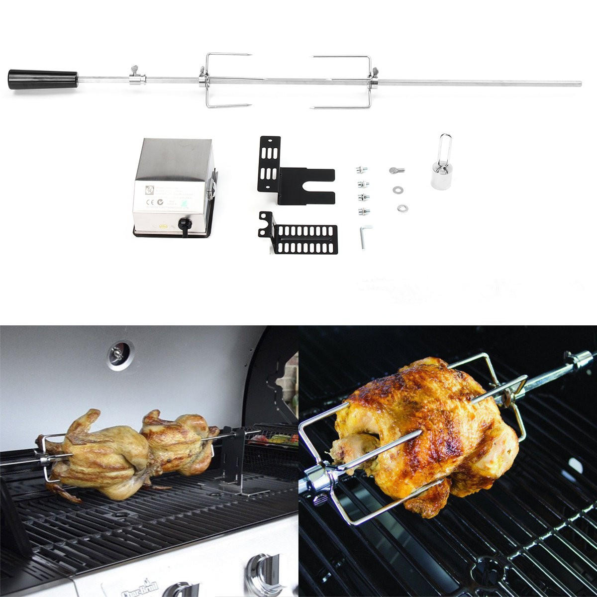4W En Acier Inoxydable Rotisserie Barbecue Grill Rôtissoire Spit Rod BBQ Outils Set Camping Charcoal Kits