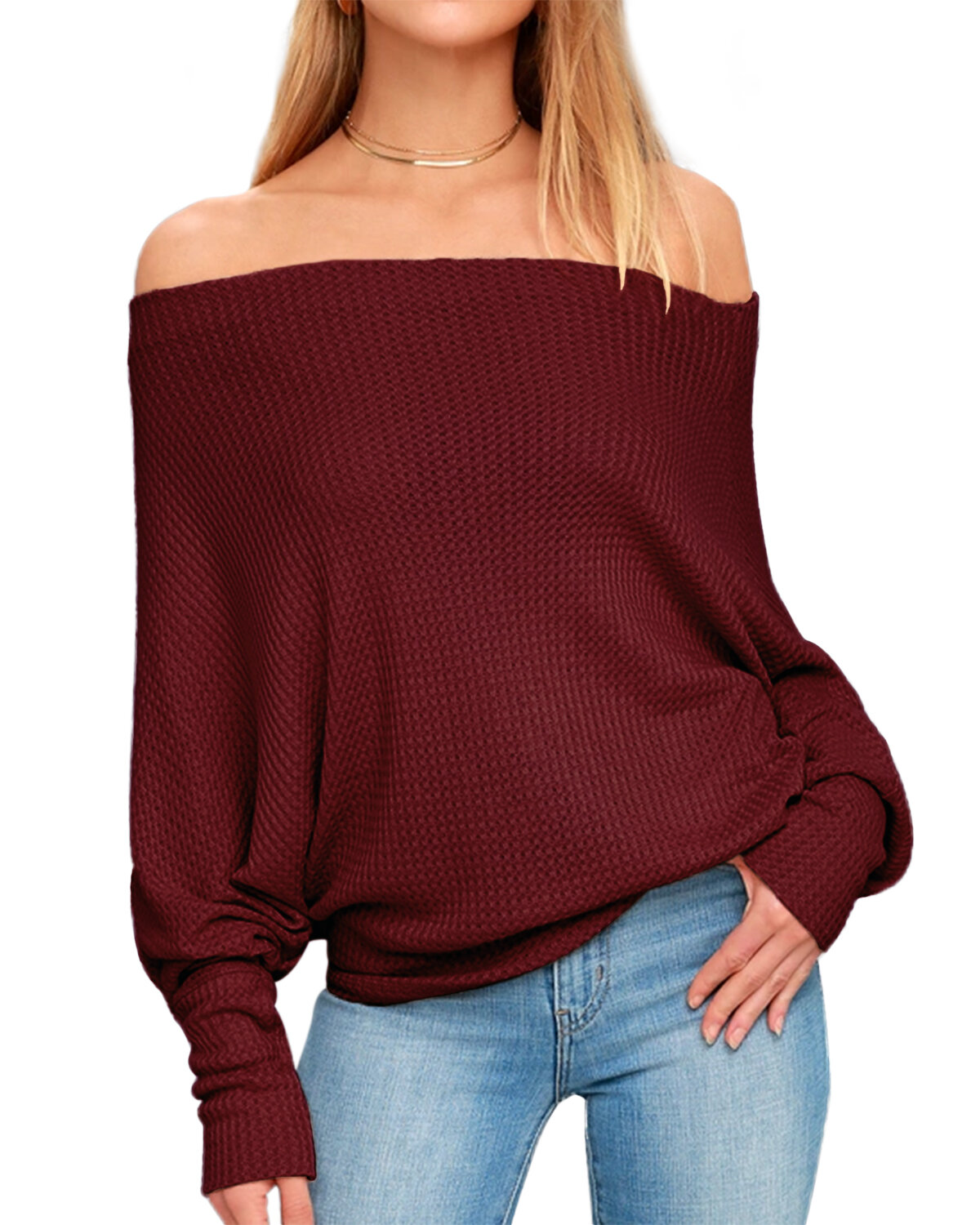 Women off shoulder knit sweaters jumper loose pullover tops Sale ...