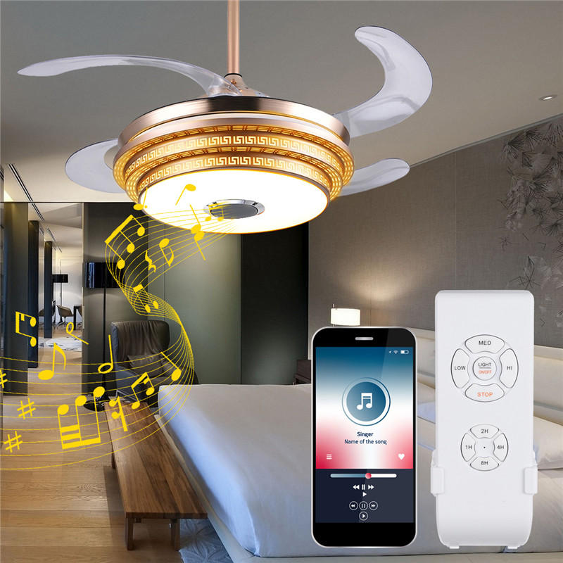 Modern Dimmable Ceiling Led Fan Lamp Bluetooth Speaker Led