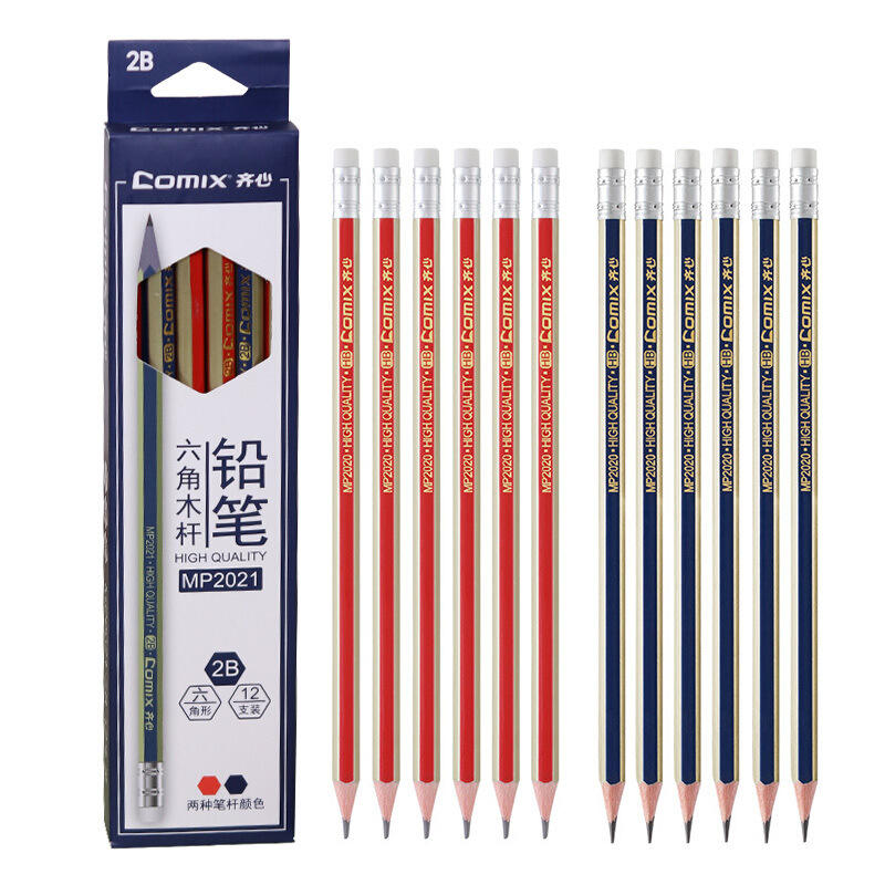 Comix MP2020 12 stks hout zeshoek potloden HB studenten potlood met gum hoofd kantoor schoolbenodigd