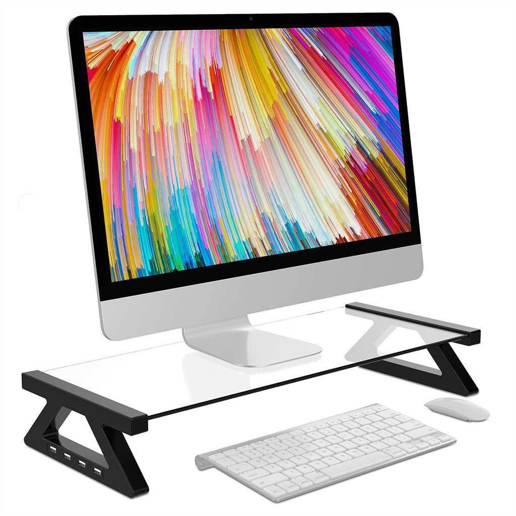 Monitor Riser Monitor Stand Laptop Stand Desk Riser with 4 USB Ports for iMac MacBook Computer Laptop