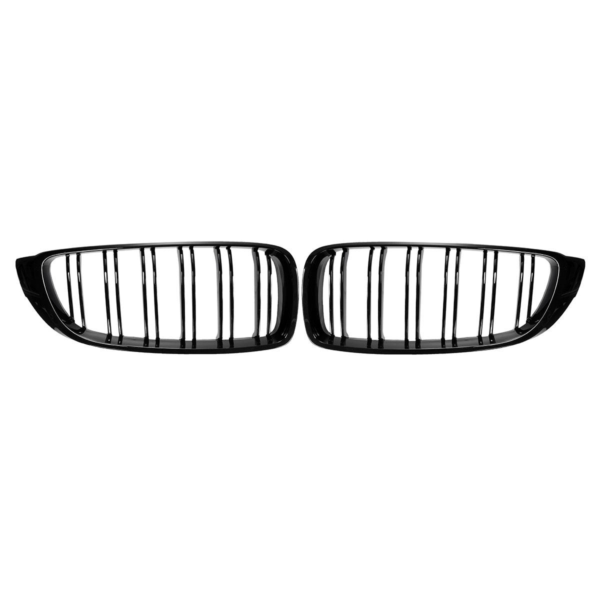 Pair Front Kidney Sport Grills Grille Glossy Black Double Line For BMW F32/F33/F36 4-Series