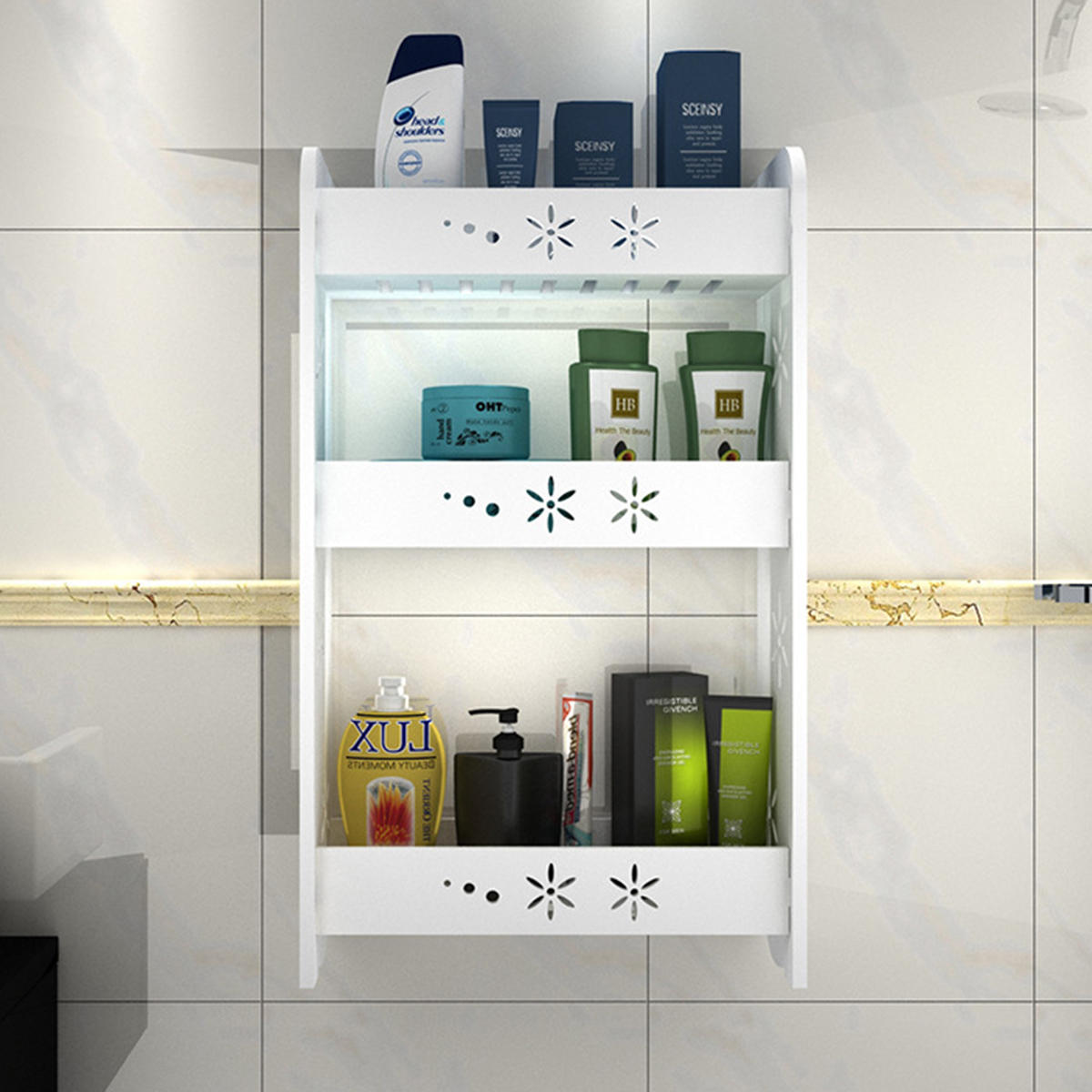 1 Piece Punch-free Bathroom Kitchen Wall-mounted Storage Rack Multipurpose Shelf 2/3 Layers S/M/L Si