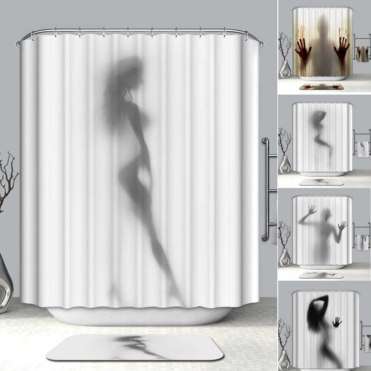 Waterproof Shower Curtain &12 Hooks DIY Bathroom Decor Scary Horror 3D Halloween