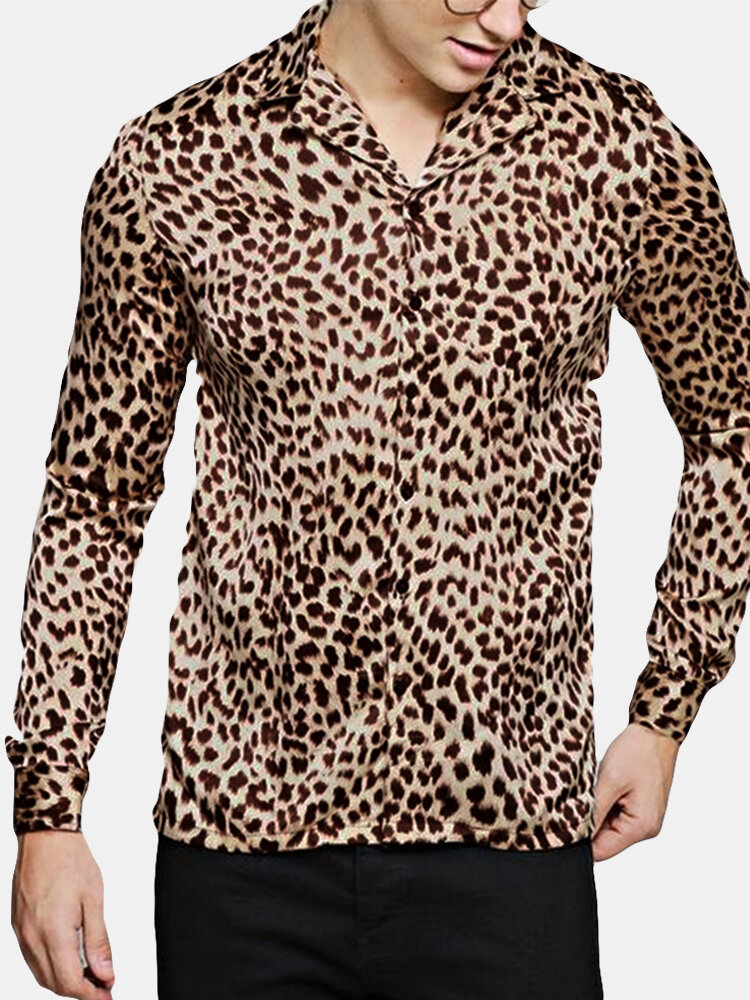 Men's Casual Leopard Printing Long Sleeve Shirts