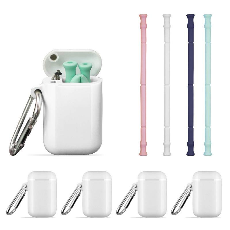 Foldable Silicone Straw Set Food-Grade Silicone Straw With Straw Brush Easy-To-Clean Straw Box Set Portable Drinkware