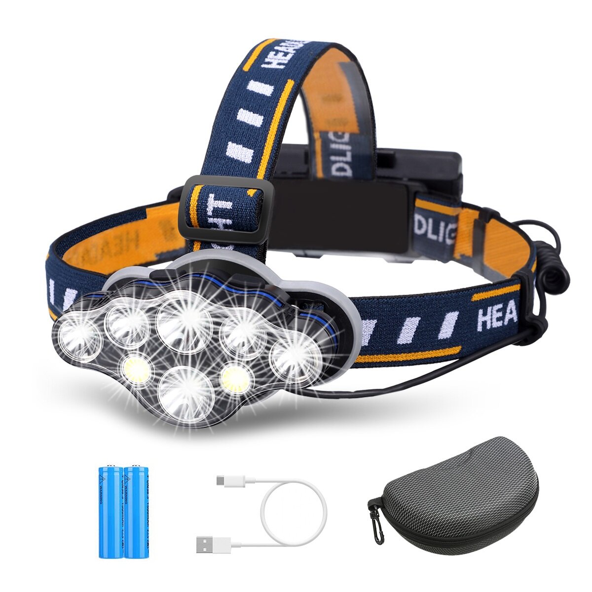OUTERDO 3300LM 8Modes 8LED Rechargeable Headlamp Flashlight Waterproof LED Head Torch Head Light for Camping Fishing Car Repair Cycling