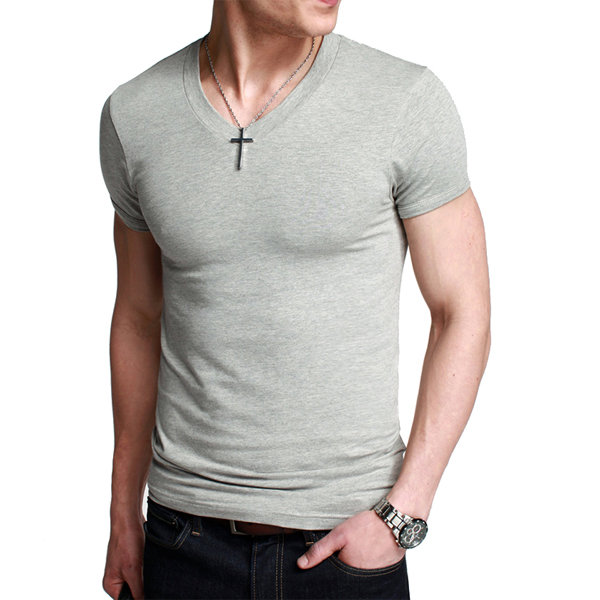 Mens Casual Slim Fit V-neck Solid Multicolor Short sleeve T-shirt - US ...