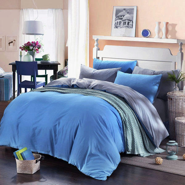 3 Or 4pcs Pure Cotton Sapphire Blue Grey Color Assorted Bedding Sets