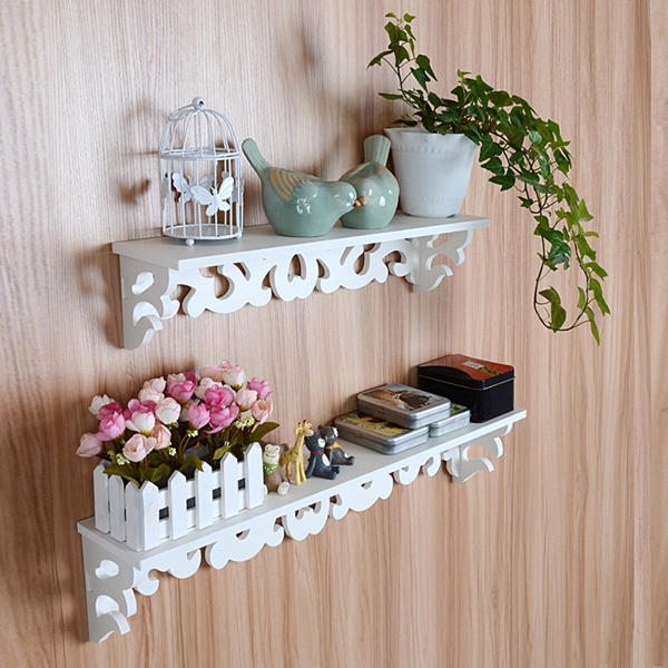 White Wooded Pierced Shelves Home Wall Storage Holder Cut Out Design Wall Shelf