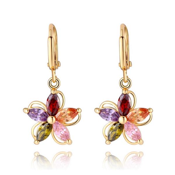 Gold Plated Colorful Zircon Crystal Flower Earrings Ear Studs For Women
