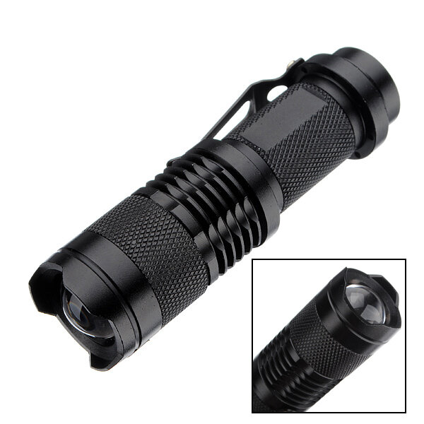 Q5 300LM mini zoombare LED-zaklamp zwart (1 * AA / 1 * 14500)