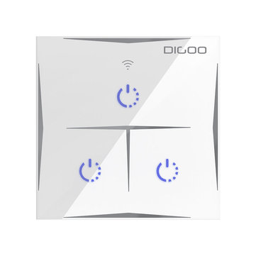 [APP Powered by Tuya] DIGOO DG-S601 EU AC 100V-240V 3 Gang Smart WIFI Wall Touch Light Switch Glass Panel Remote Controller Work with Amazon Alexa Google Assistant