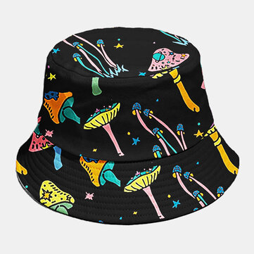Unisex Cotton Overlay Mushroom Pattern Fashion Personality Sunshade Bucket Hat