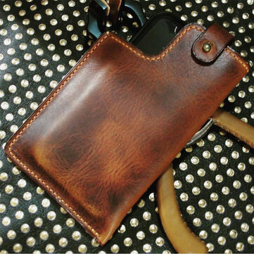 Men Genuine Leather Hasp Waist Bag Retro 6.3 Inch Phone Bag Belt Bag