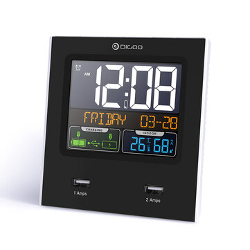 Digoo DG-C3X Time Calendar 12hr/24hr Format Switchable Temperature Humidity Display Dual Clock