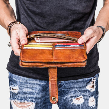 Men Long Bifold Multi-card Slot Card Holder Vintage PU Leather 6.5 Inch Phone Bag Money Clip Wallet