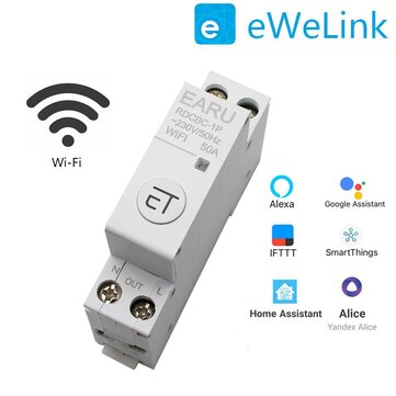 EARU Circuit Breaker 32/50/60A Smart Timer Switch Relay Remote Control Leakage Protection Works With eWeLink Tuya Smart Home Alexa Google Home APP