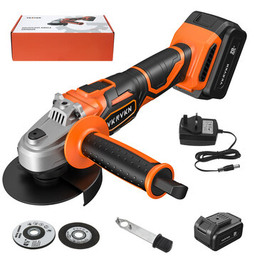 VKRVKN 220V 8000 RPM Cordless Angle Grinder Li-Ion Battery Power Angle Grinders 3-Position Ergonomic Handle Dust-Proof Design with Grinding Cutting Wheel for Metal Wood