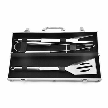 3PCS BBQ Grill Tool Set Cooking Utensils Stainless Steel Barbeque Portable Case