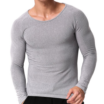Shirts - Men`s Long Sleeve Slim Muscle Crewneck Sweatshirt Breathable ...