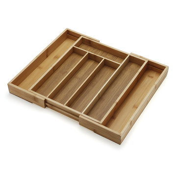 Bamboo Expandable Wooden Cutlery Tray Holder Tidy Retractable