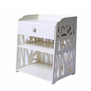 White Carved Bedside Table Drawer Hallway Decor Shelving Rack Storage Organizer Storage Baskets