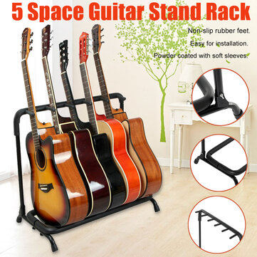 5 Way Multi Guitar Display Black Rack Stand Padded Electric Acoustic Bass Holder