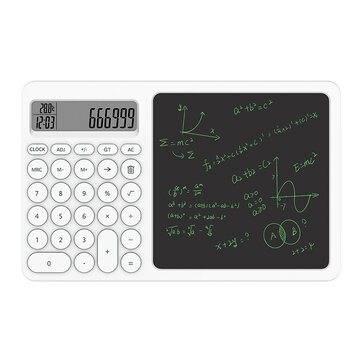 2 in1 Desktop Standing Calculator With LCD Writing Tablet Electronic Calendar Time Temperatures for Math Calculation, Note taking, and Memo Writing for School Students Office Assistant