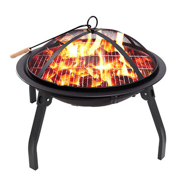 IPRee® 22inch Fire Pit Portable Outdoor Wood Burning Steel Firepits BBQ Grill Camping Picnic Travel Garden Patio