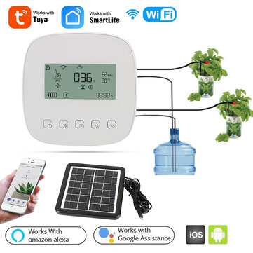 Tuya WiFi Intelligent Automatic Water Timer Micro-drip Irrigation Controller Digital Watering Irrigation Timer with Solar Panel Work with Alexa Google Assistant