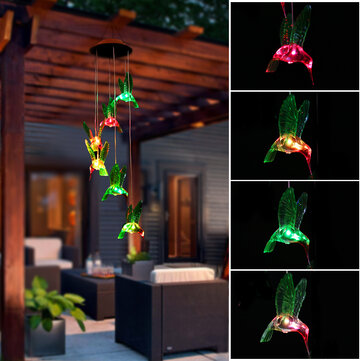 Solar LED Bird Wind Chime Gardening Decoration Outdoor Decoration Automatic Induction Belt Hook