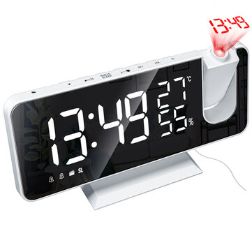 LED Mirror Alarm Clock Big Screen Temperature and Humidity Electronic Clock Display Rechargeable Bedside Radio Projection