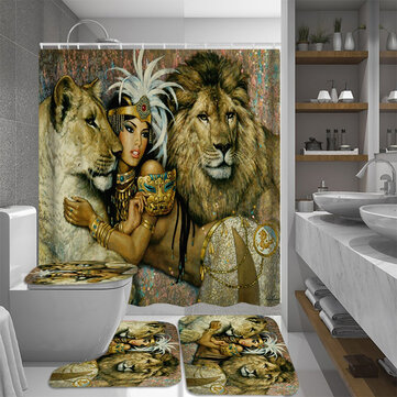 African Woman Egypt Queen And Lion, Bathroom Set With Shower Curtain