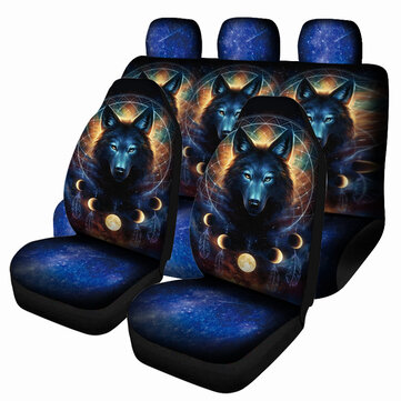 Universal Car Seat Covers Wolf Fantasy Design Front Rear Full Banggood Com - Car Seat Covers Wolf Design