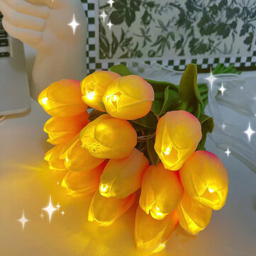 DIY Tulips Artificial Flowers LED Night Light Interior Decoration Bouquet Lamp Simulation Tulip Table Lamp Bedside Atmosphere Light
