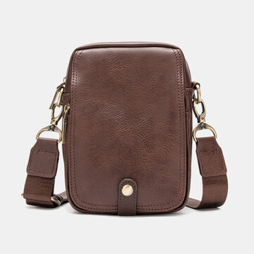 Men Faux Leather Casual Retro Mini 6.3 Inch Phone Bag Shoulder Bag Crossbody Bag