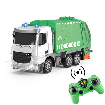 1:24 2.4G 7CH RC Car Spray Water Fire Lift Sanitation Garbage Truck with LED Light Remote Control Vehicles Models Toy