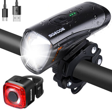 SGODDE Ultra Bright Bike Light Set Waterproof USB Rechargeable 3 Modes Bicycle Headlight with Taillight Cycling