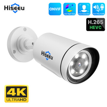 Hiseeu 4K 8MP PoE IP Camera Outdoors Night Vision Motion Detection Two-way Intercom H.265+ ONVIF Video Surveillance Audio Record CCTV Home Security Cameras