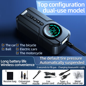 Wireless & Wired Dual-use Air Pump 18000mAh 150PSI Fast Inflation Charging LED Lighting HD Display for Car SUVs Motocycle Bike Ball