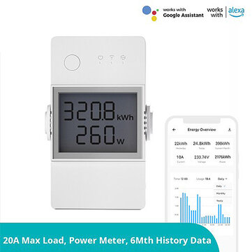 Sonoff POW Elite 16/20A Smart Wifi Power Meter Switch Intelligent Energy Controller 6-Month Consumption History Data Overload Protection Assisted with Alexa Google Home