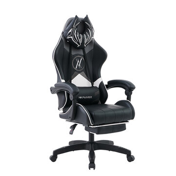 NICK NK01 Gaming Chair Ergonomic High Back Design Computer Office PU Chairs Reclining with Retractable Footrest and Headrest + Lumbar Support